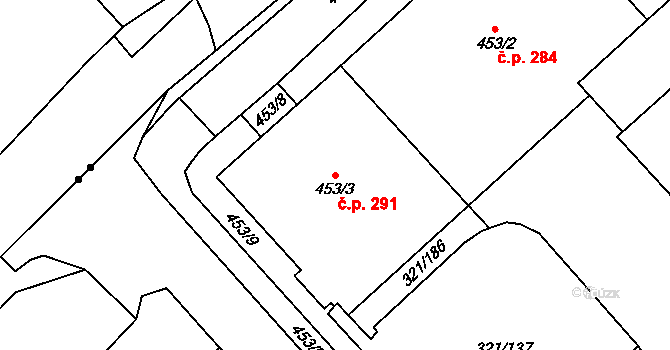 Prosetice 291, Teplice na parcele st. 453/3 v KÚ Prosetice, Katastrální mapa