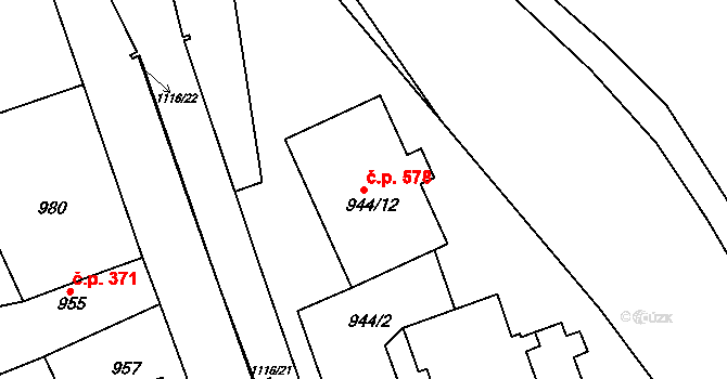 Dubí 578 na parcele st. 944/12 v KÚ Dubí u Teplic, Katastrální mapa