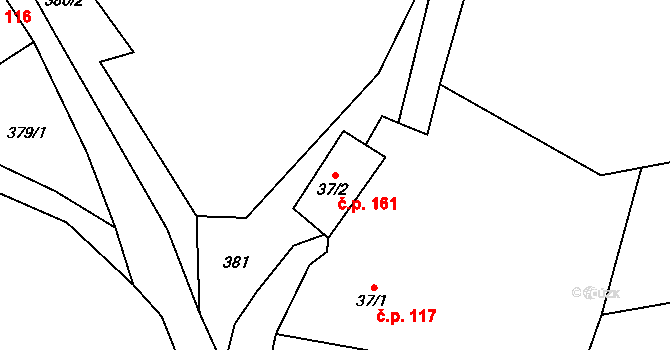 Dolní Kalná 161 na parcele st. 37/2 v KÚ Dolní Kalná, Katastrální mapa