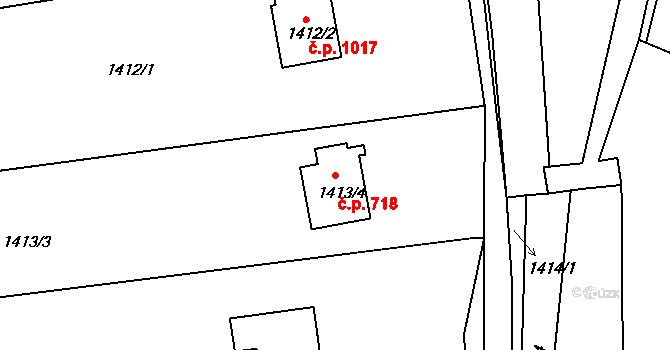 Frýdlant 718, Frýdlant nad Ostravicí na parcele st. 1413/4 v KÚ Frýdlant nad Ostravicí, Katastrální mapa
