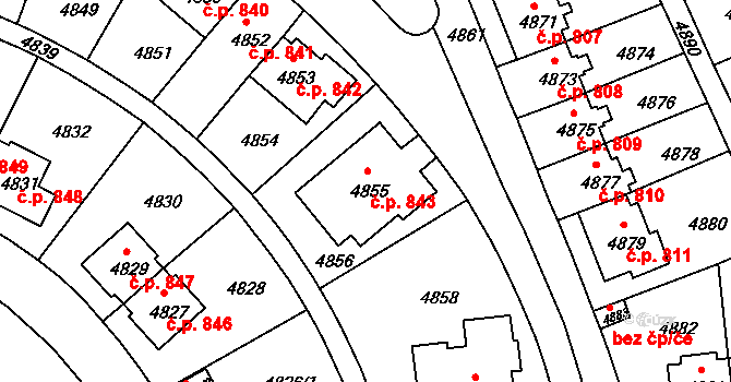 Záběhlice 843, Praha na parcele st. 4855 v KÚ Záběhlice, Katastrální mapa