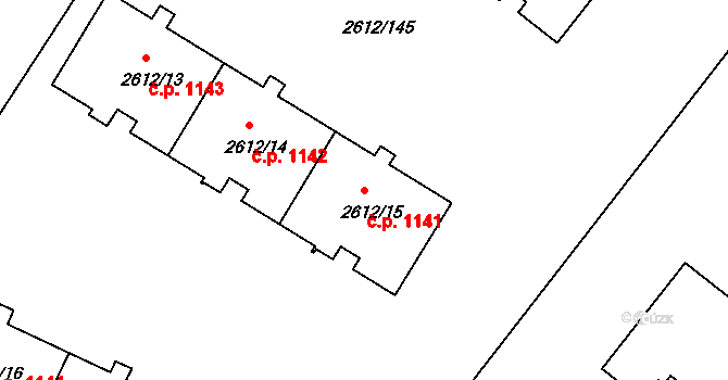 Braník 1141, Praha na parcele st. 2612/15 v KÚ Braník, Katastrální mapa