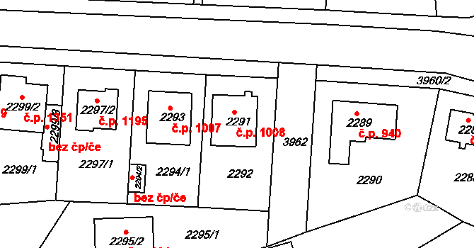 Modřany 1008, Praha na parcele st. 2291 v KÚ Modřany, Katastrální mapa