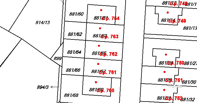Čimice 762, Praha na parcele st. 881/65 v KÚ Čimice, Katastrální mapa