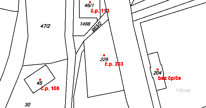 Černý Důl 203 na parcele st. 229 v KÚ Černý Důl, Katastrální mapa