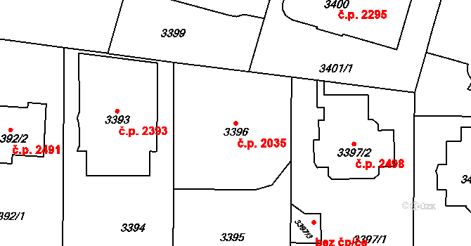 Vinohrady 2035, Praha na parcele st. 3396/1 v KÚ Vinohrady, Katastrální mapa