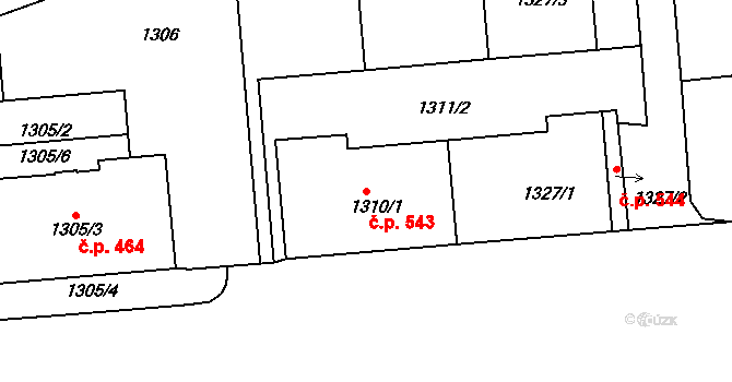 Vršovice 543, Praha na parcele st. 1310/1 v KÚ Vršovice, Katastrální mapa