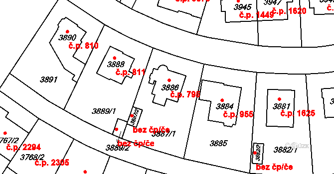 Strašnice 795, Praha na parcele st. 3886 v KÚ Strašnice, Katastrální mapa