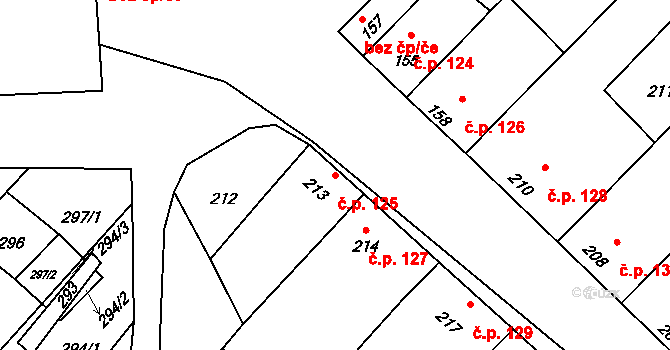 Jevišovka 125 na parcele st. 213 v KÚ Jevišovka, Katastrální mapa