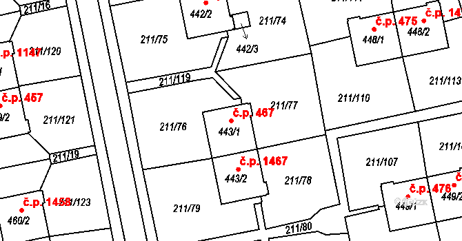 Sezimovo Ústí 467 na parcele st. 443/1 v KÚ Sezimovo Ústí, Katastrální mapa