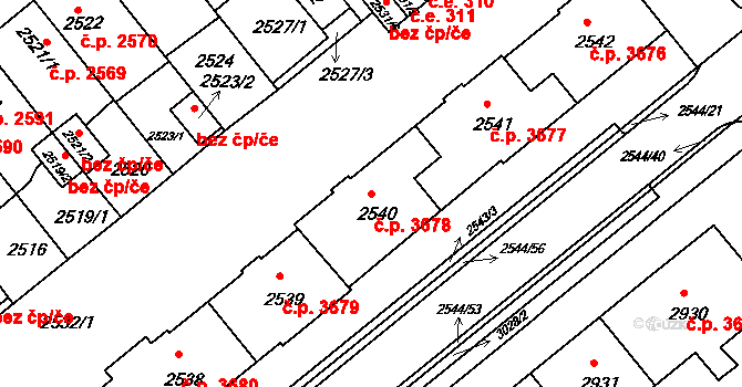 Chomutov 3678 na parcele st. 2540 v KÚ Chomutov II, Katastrální mapa