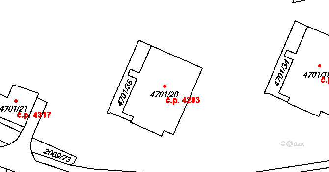Chomutov 4283 na parcele st. 4701/20 v KÚ Chomutov I, Katastrální mapa