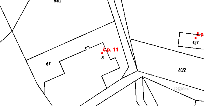 Bohumileč 11, Český Dub na parcele st. 3 v KÚ Libíč, Katastrální mapa