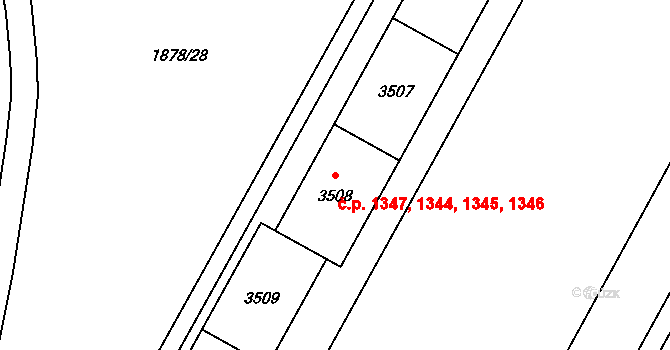 Bolevec 1344,1345,1346,1347, Plzeň na parcele st. 3505 v KÚ Bolevec, Katastrální mapa