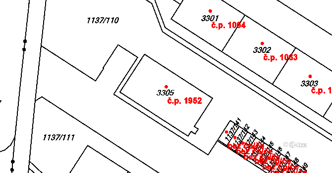 Bolevec 1952, Plzeň na parcele st. 3305 v KÚ Bolevec, Katastrální mapa