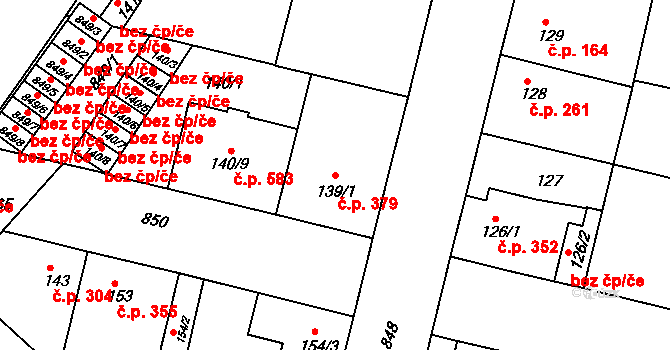 Doudlevce 379, Plzeň na parcele st. 139/1 v KÚ Doudlevce, Katastrální mapa