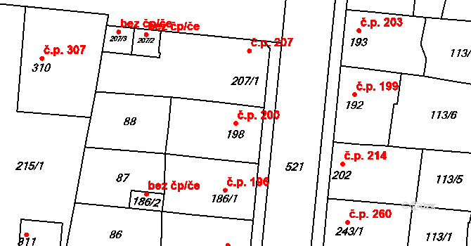 Čechovice 200, Prostějov na parcele st. 198 v KÚ Čechovice u Prostějova, Katastrální mapa