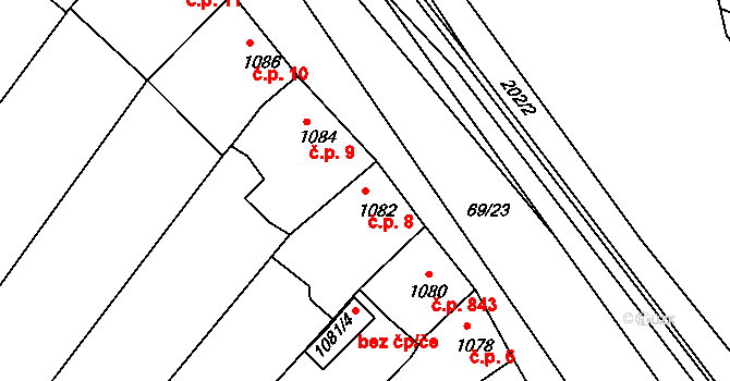 Dolní Kounice 8 na parcele st. 1082 v KÚ Dolní Kounice, Katastrální mapa