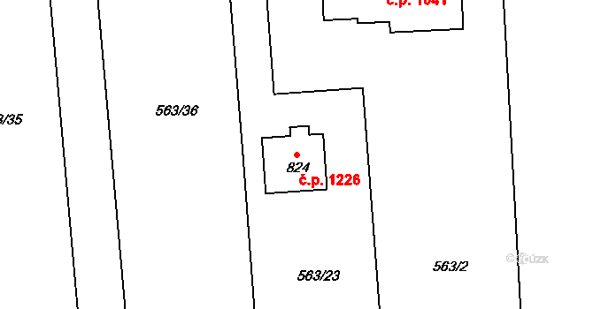 Rudná 1226 na parcele st. 824 v KÚ Dušníky u Rudné, Katastrální mapa