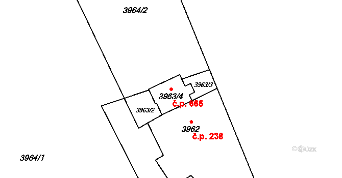 Jablunkov 665 na parcele st. 3963/4 v KÚ Jablunkov, Katastrální mapa
