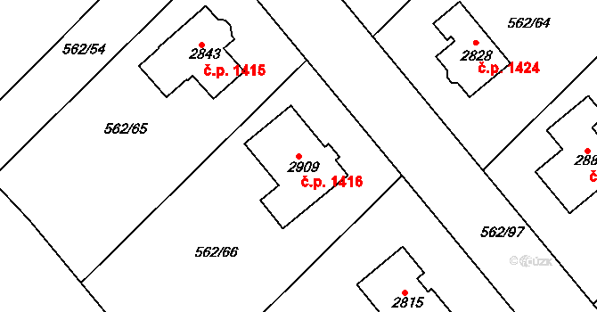 Neratovice 1416 na parcele st. 2909 v KÚ Neratovice, Katastrální mapa