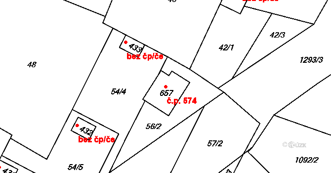 Dražejov 574, Strakonice na parcele st. 657 v KÚ Dražejov u Strakonic, Katastrální mapa