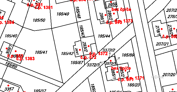Sezimovo Ústí 1372 na parcele st. 293/2 v KÚ Sezimovo Ústí, Katastrální mapa