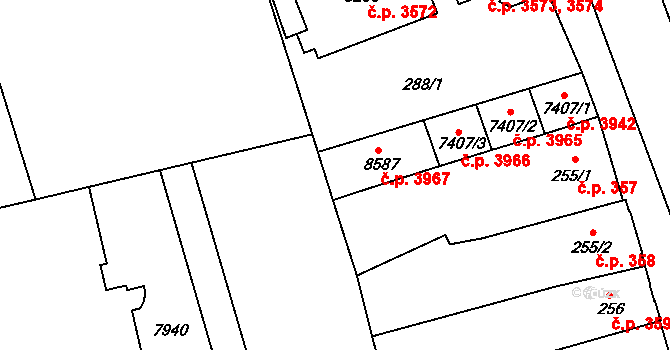 Hodonín 3967 na parcele st. 8587 v KÚ Hodonín, Katastrální mapa