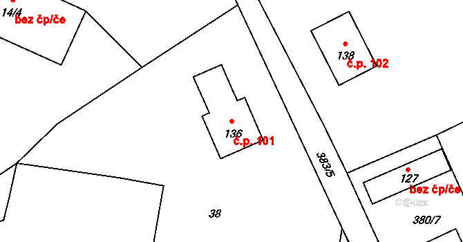 Nihošovice 101 na parcele st. 136 v KÚ Nihošovice, Katastrální mapa