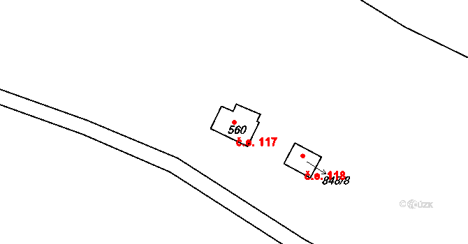 Dobřív 117 na parcele st. 560 v KÚ Dobřív, Katastrální mapa