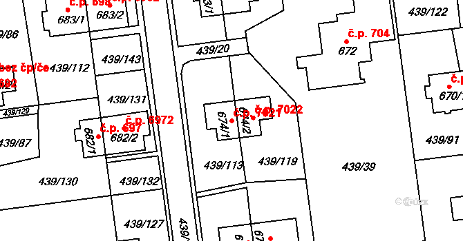 Otrokovice 7021 na parcele st. 674/1 v KÚ Otrokovice, Katastrální mapa