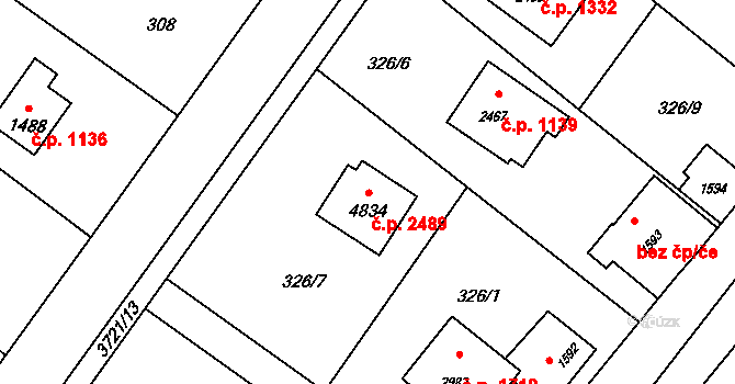 Rožnov pod Radhoštěm 2489 na parcele st. 4834 v KÚ Rožnov pod Radhoštěm, Katastrální mapa