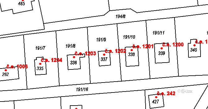 Ledečko 1202 na parcele st. 337 v KÚ Ledečko, Katastrální mapa