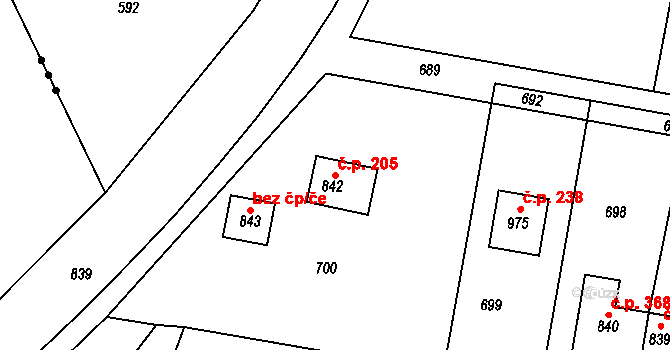 Černíky 205, Zvole na parcele st. 842 v KÚ Zvole u Prahy, Katastrální mapa