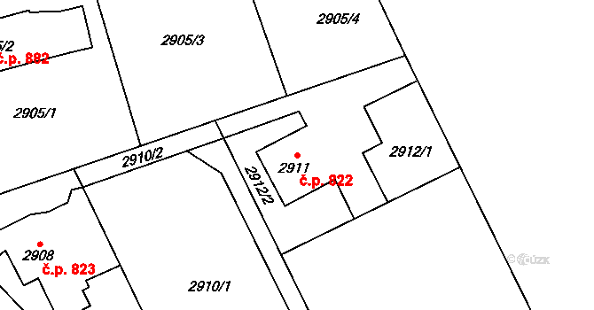 Radvanice 822, Ostrava na parcele st. 2911 v KÚ Radvanice, Katastrální mapa