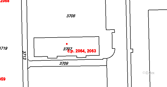 Žďár nad Sázavou 4 2063,2064, Žďár nad Sázavou na parcele st. 3707 v KÚ Město Žďár, Katastrální mapa