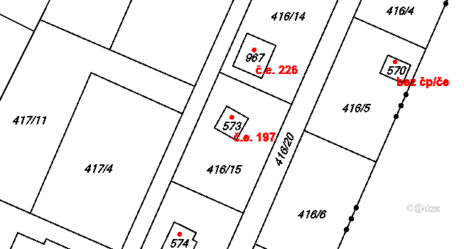 Černý Vůl 197, Statenice na parcele st. 573 v KÚ Statenice, Katastrální mapa