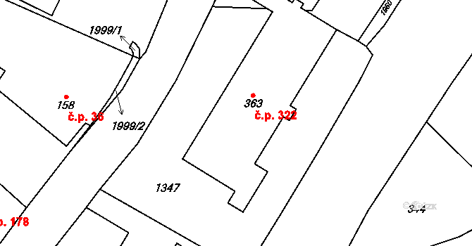 Adolfovice 322, Bělá pod Pradědem na parcele st. 363 v KÚ Adolfovice, Katastrální mapa