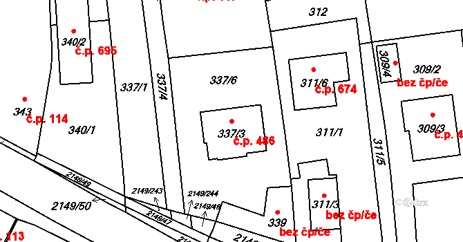 Dolní Benešov 486 na parcele st. 337/3 v KÚ Dolní Benešov, Katastrální mapa