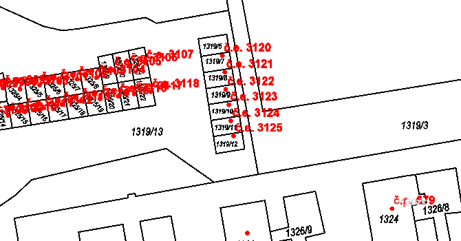 Prostřední Suchá 3124, Havířov na parcele st. 1319/11 v KÚ Prostřední Suchá, Katastrální mapa