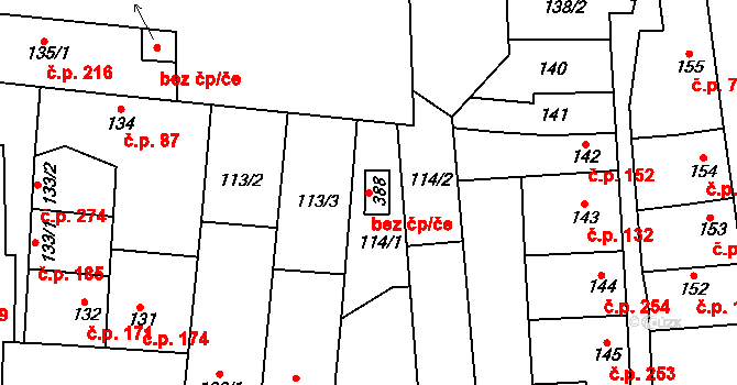 Libochovice 42848130 na parcele st. 388 v KÚ Libochovice, Katastrální mapa