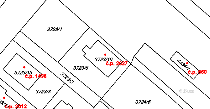 Kouty 2027, Kravaře na parcele st. 3723/10 v KÚ Kravaře ve Slezsku, Katastrální mapa