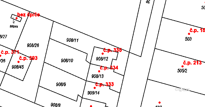 Malé Hoštice 335, Opava na parcele st. 908/12 v KÚ Malé Hoštice, Katastrální mapa