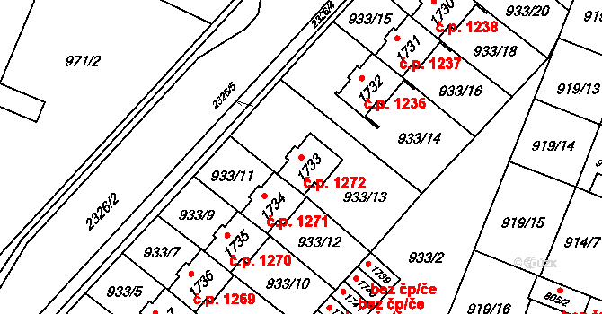 Kateřinky 1272, Opava na parcele st. 1733 v KÚ Kateřinky u Opavy, Katastrální mapa