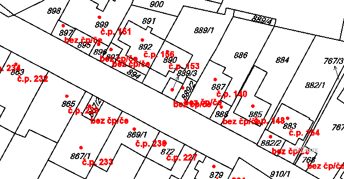 Bystřany 45087130 na parcele st. 889/3 v KÚ Bystřany, Katastrální mapa