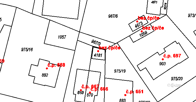 Rožnov pod Radhoštěm 45643130 na parcele st. 4181 v KÚ Rožnov pod Radhoštěm, Katastrální mapa