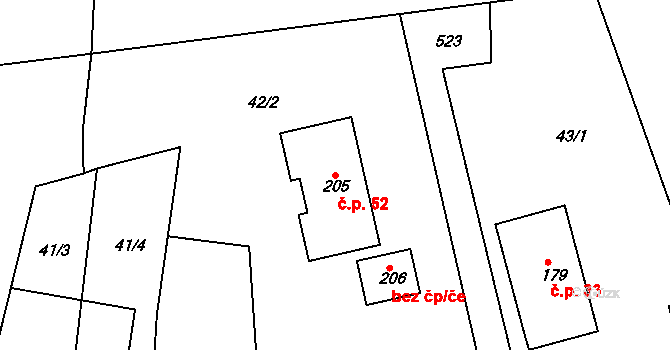 Neratov 52 na parcele st. 205 v KÚ Neratov, Katastrální mapa