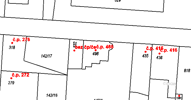 Slatiňany 465 na parcele st. 498 v KÚ Slatiňany, Katastrální mapa