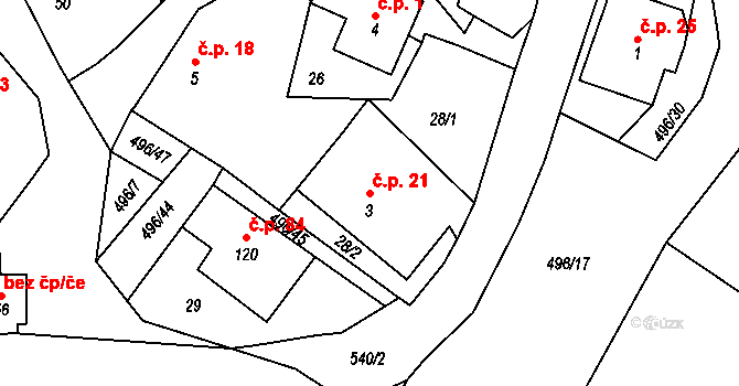 Trpišov 21, Slatiňany na parcele st. 3 v KÚ Trpišov, Katastrální mapa