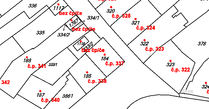 Králíky 337 na parcele st. 184 v KÚ Králíky, Katastrální mapa